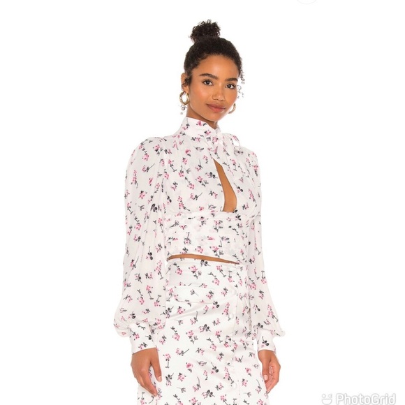 NWT BROGNANO Floral Bow Tie Blouse in White XS 38 - Picture 5 of 11
